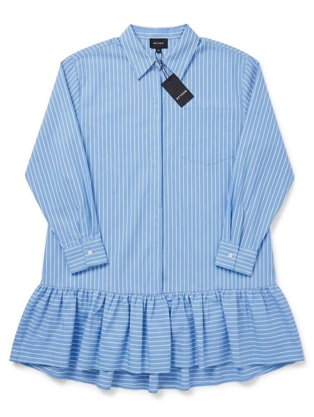 NWT Heyson Blue White Stripe Ruffle Hem Shirt Dress Women M Oversized Babydoll